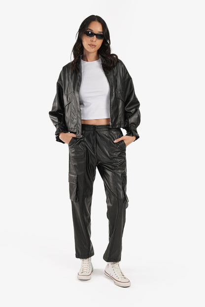 Black Leather Baggy Pants