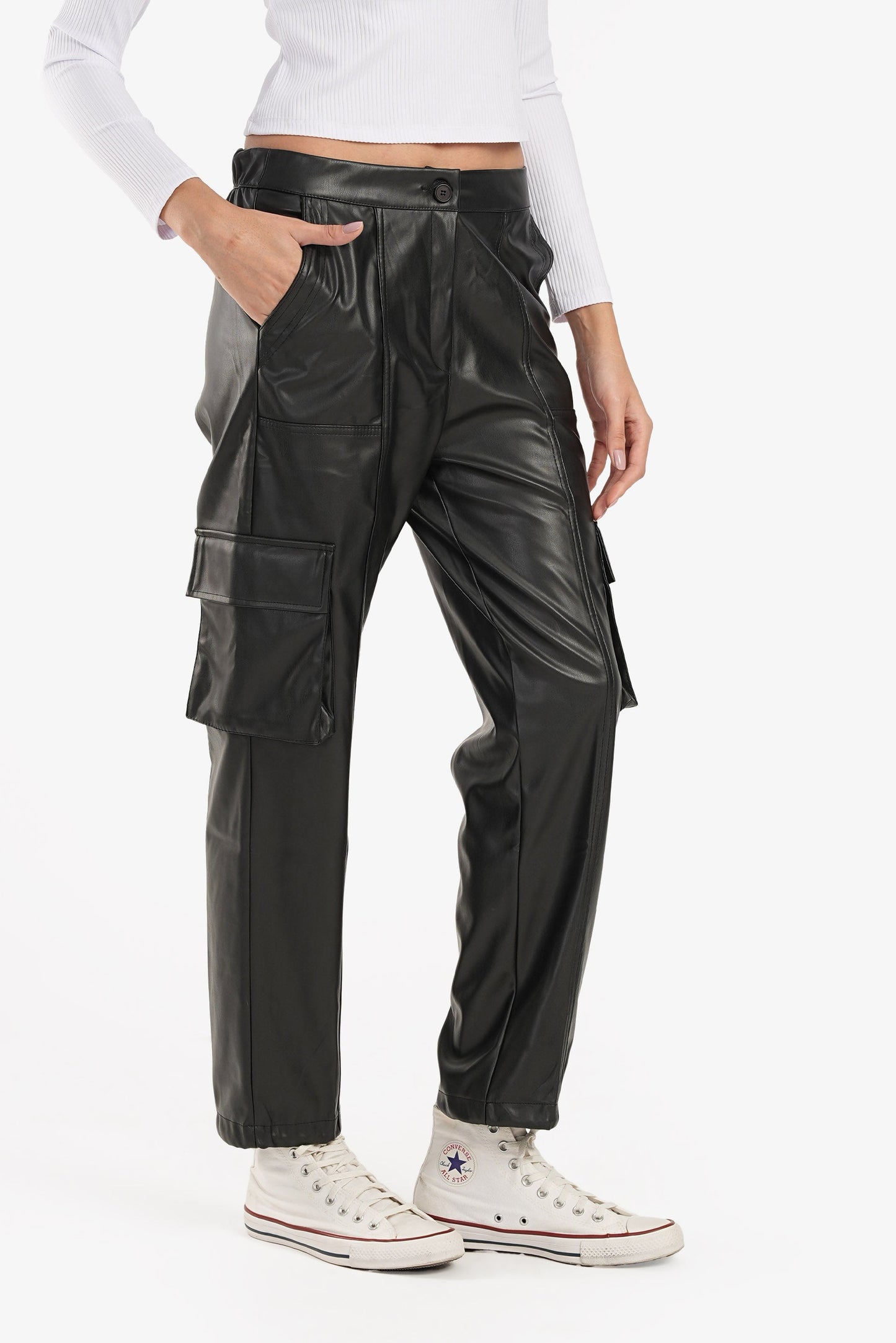 Black Leather Baggy Pants