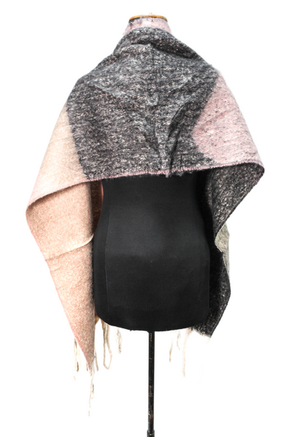 Faux Fur Colorblock Fringed Shawl - Multicolor