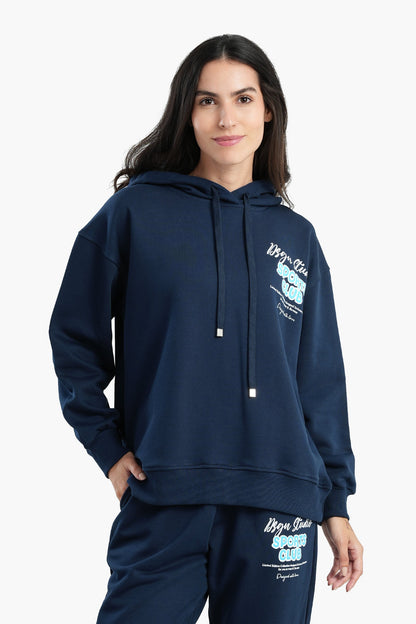 Navy Printed Lounge Hoodie