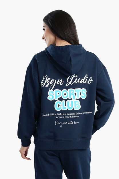 Navy Printed Lounge Hoodie