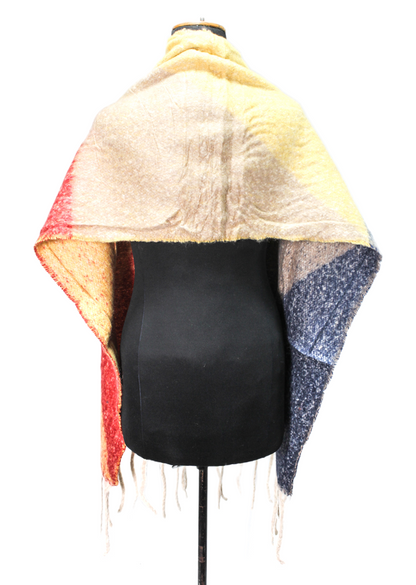 Faux Fur Colorblock Fringed Shawl - Multicolor