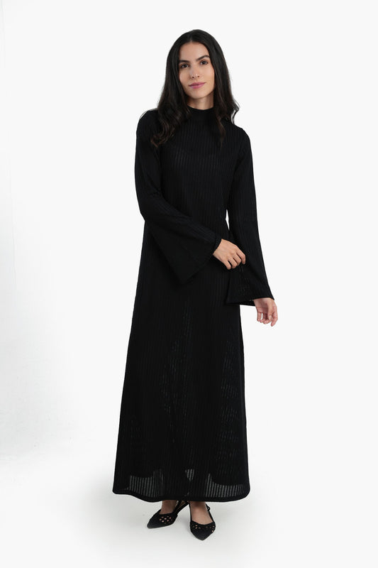 Dress with Long Flared Sleeves - Black