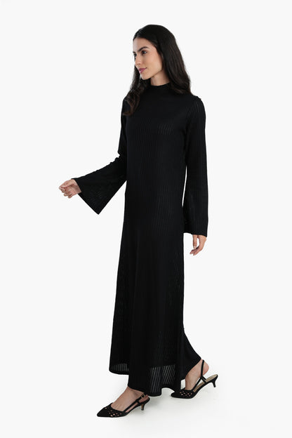 Dress with Long Flared Sleeves - Black