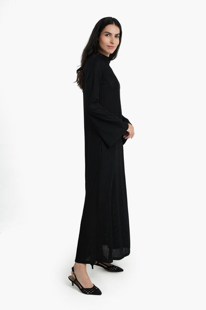 Dress with Long Flared Sleeves - Black