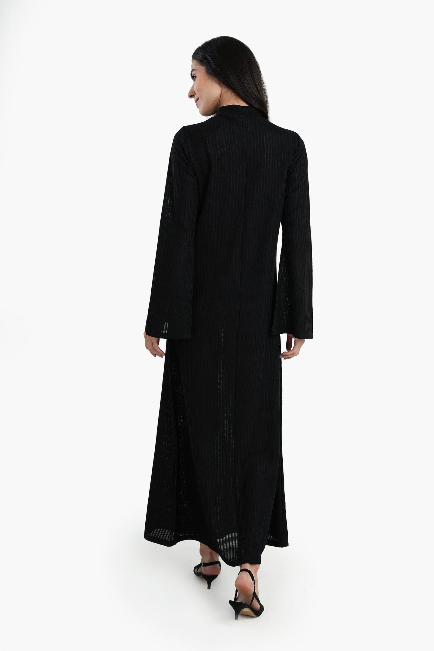 Dress with Long Flared Sleeves - Black