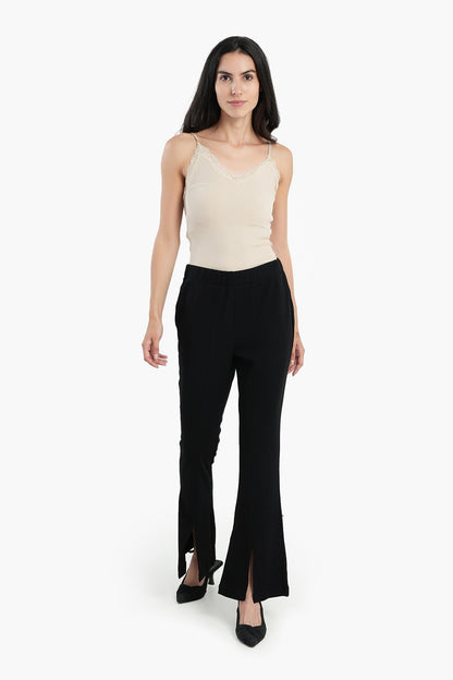 Black Flare Pants with Slits