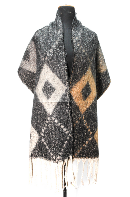 Faux Fur Colorblock Fringed Shawl - Multicolor