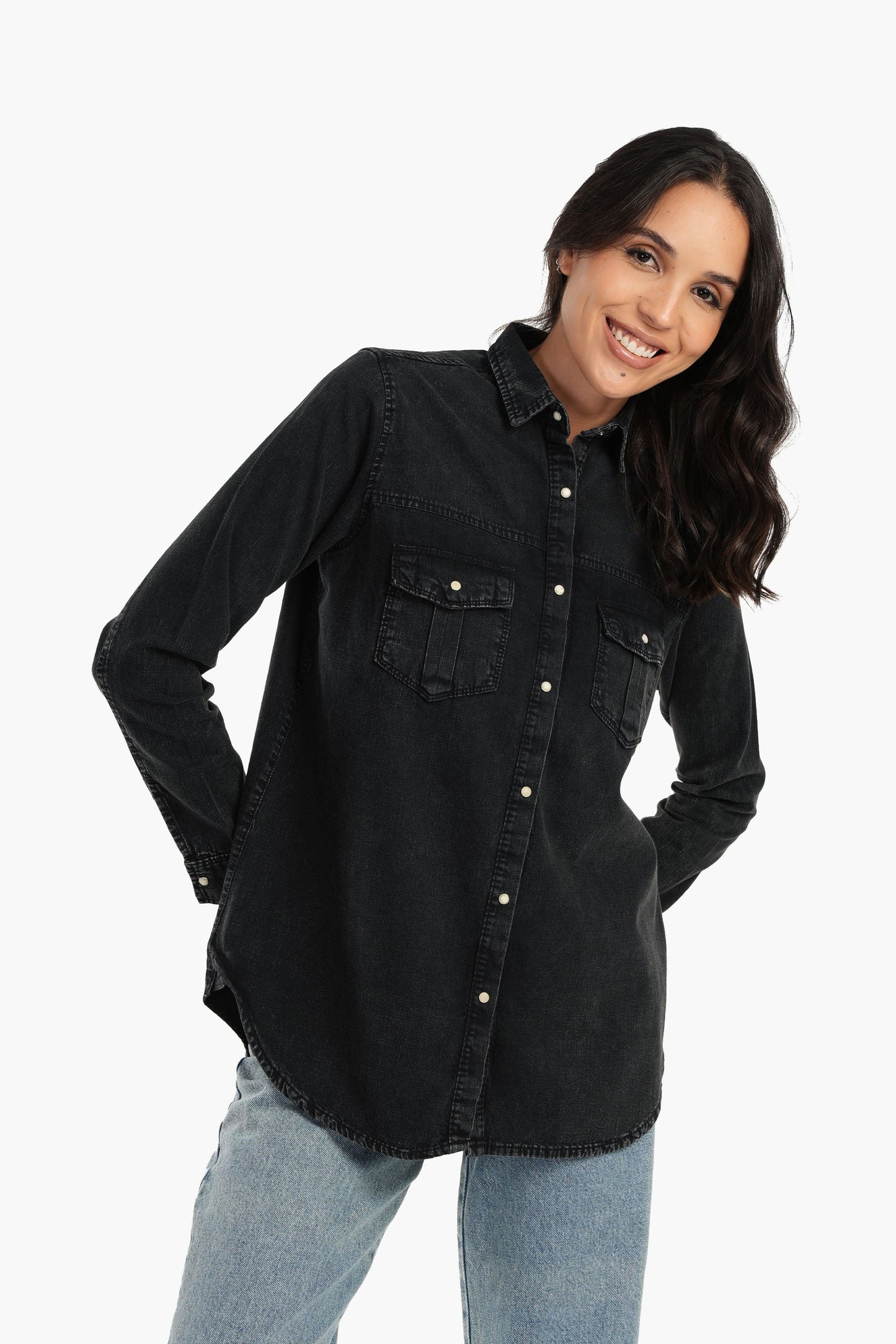 Snap Button Closure Denim Shirt