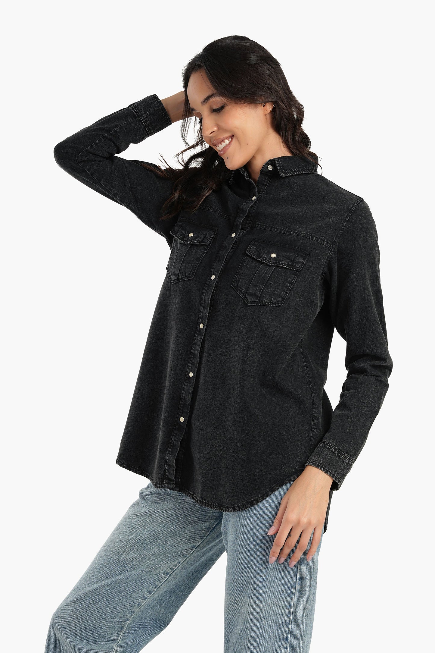 Snap Button Closure Denim Shirt