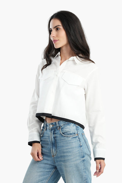 Cropped Shirt with Flap Pockets