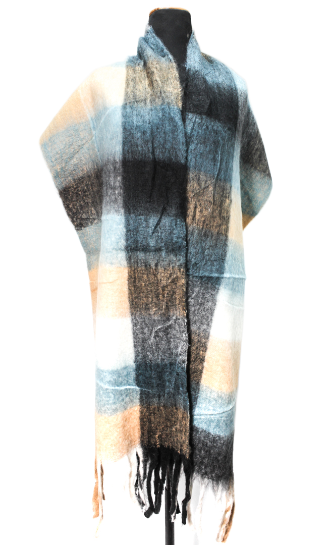 Faux Fur Colorblock Fringed Shawl - Multicolor
