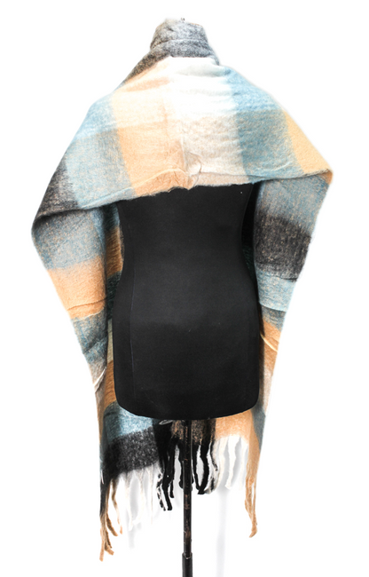 Faux Fur Colorblock Fringed Shawl - Multicolor