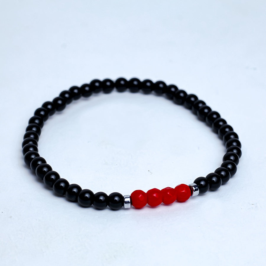 Red Agate Accent Beaded Bracelet – Black