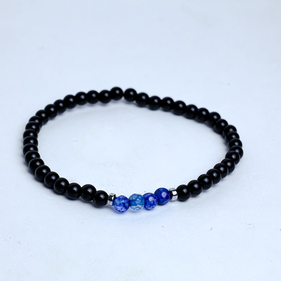 Blue Agate Trio Beaded Bracelet – Black