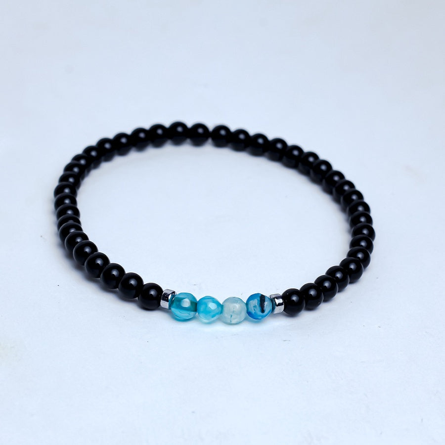 Teal Agate Beaded Bracelet – Black