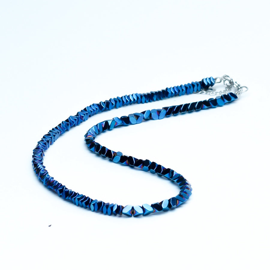 Indigo Hematite & Chevron Design Necklace – Blue