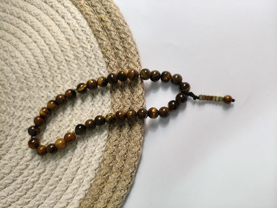 Tiger’s Eye Beads & Golden Spacers Misbaha – Brown