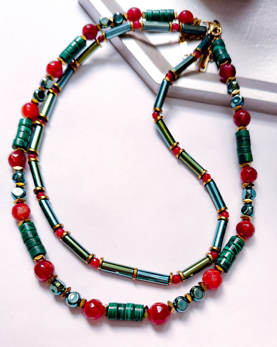 Crimson Forest Fusion Layered Necklace – Multicolor