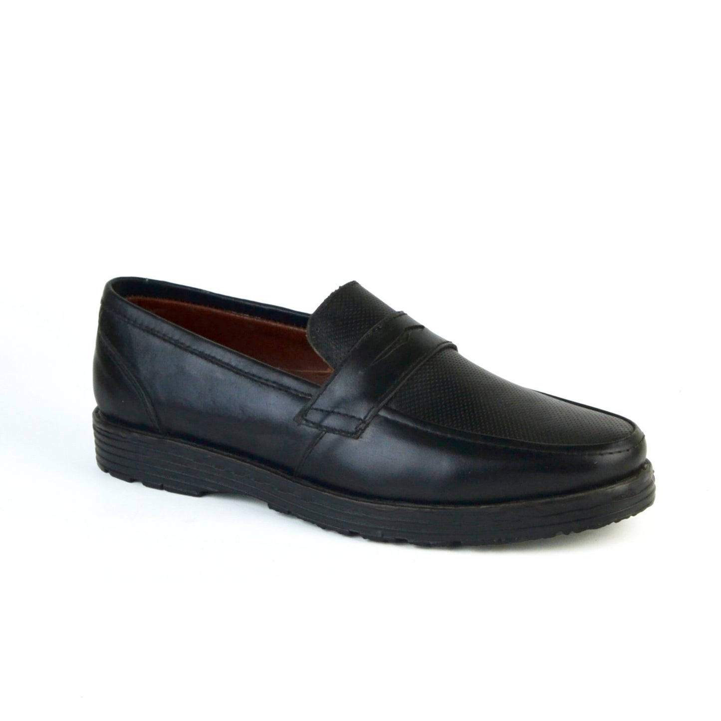 Leather Textured Penny Loafers – Black