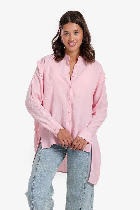 Solid Asymmetric Hem Shirt – Rose