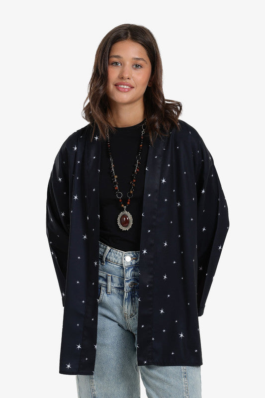Star Print Kimono – Relaxed Fit Tencel – Black