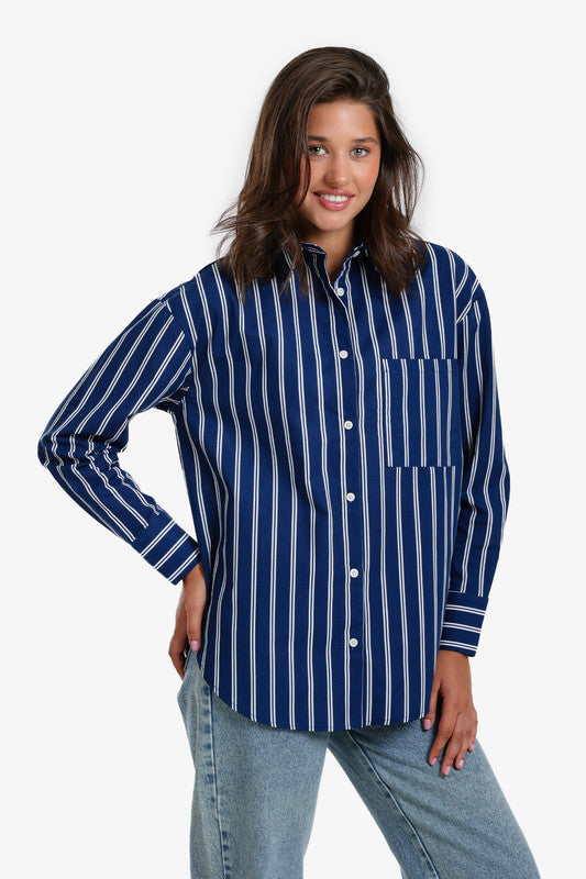 Striped Button Down Shirt – Navy
