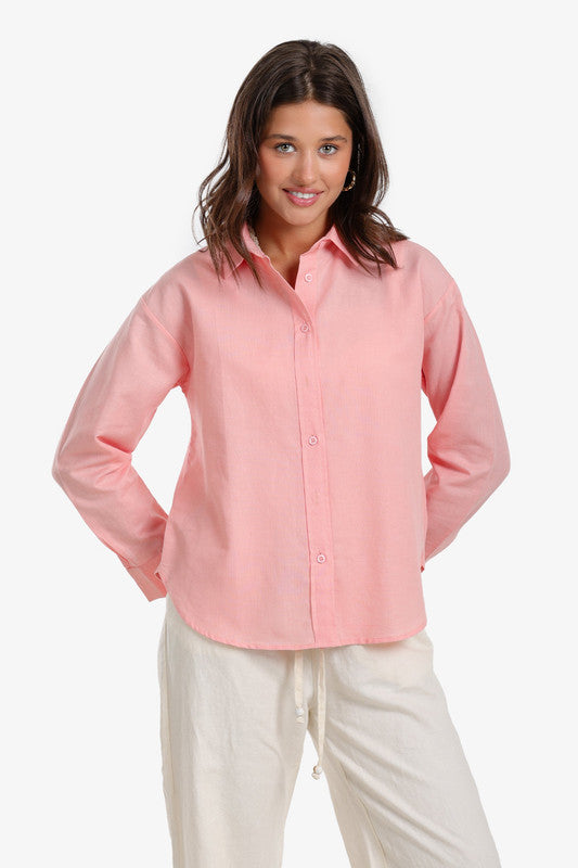 Solid Classic Button Shirt – Coral Pink
