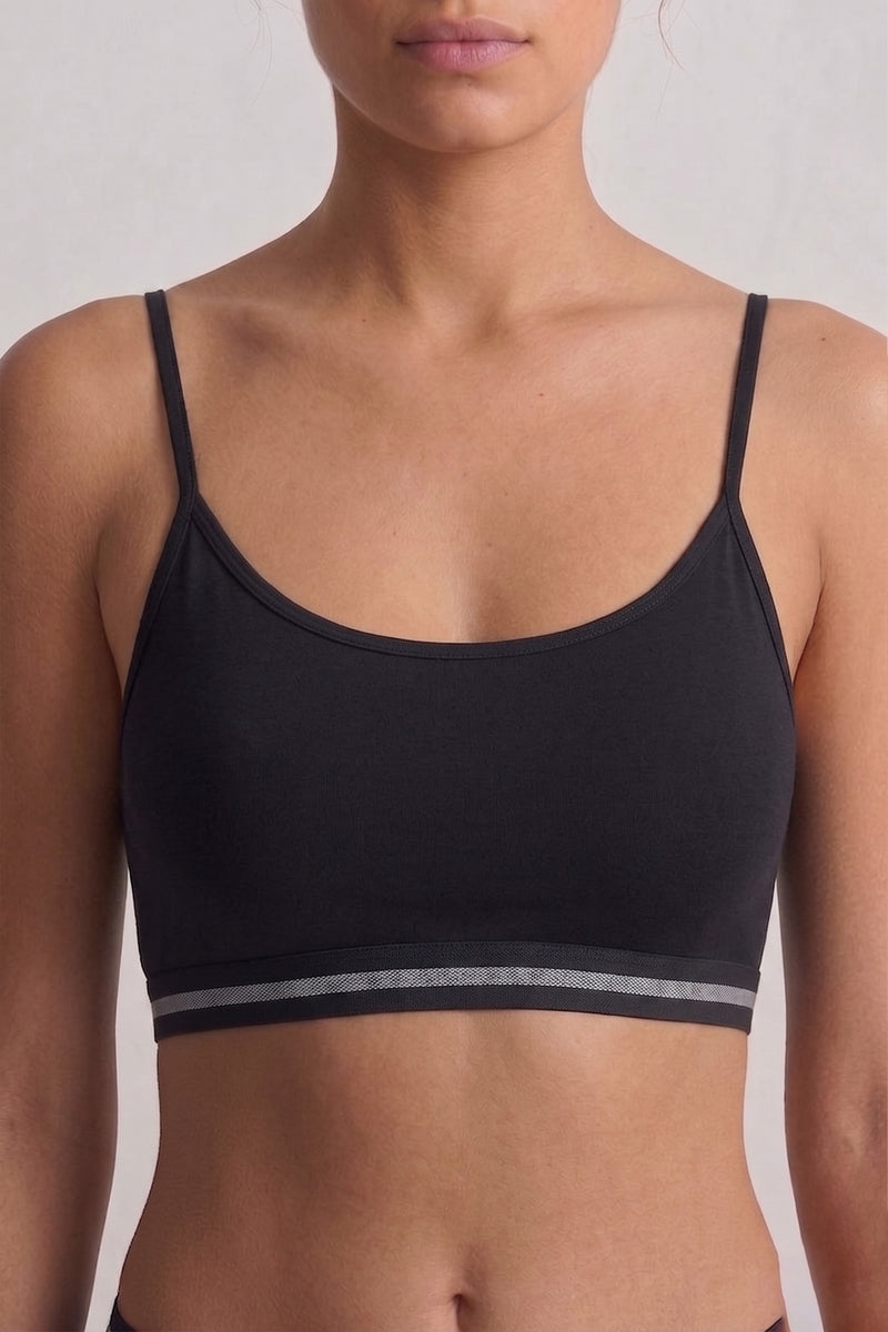 Spaghetti Strap Soft Bra - Black