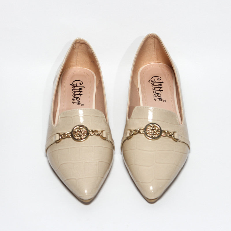 Women Flat Ballerina from Glitter - Beige