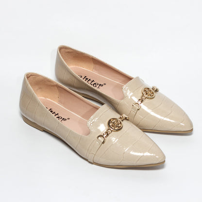 Women Flat Ballerina from Glitter - Beige