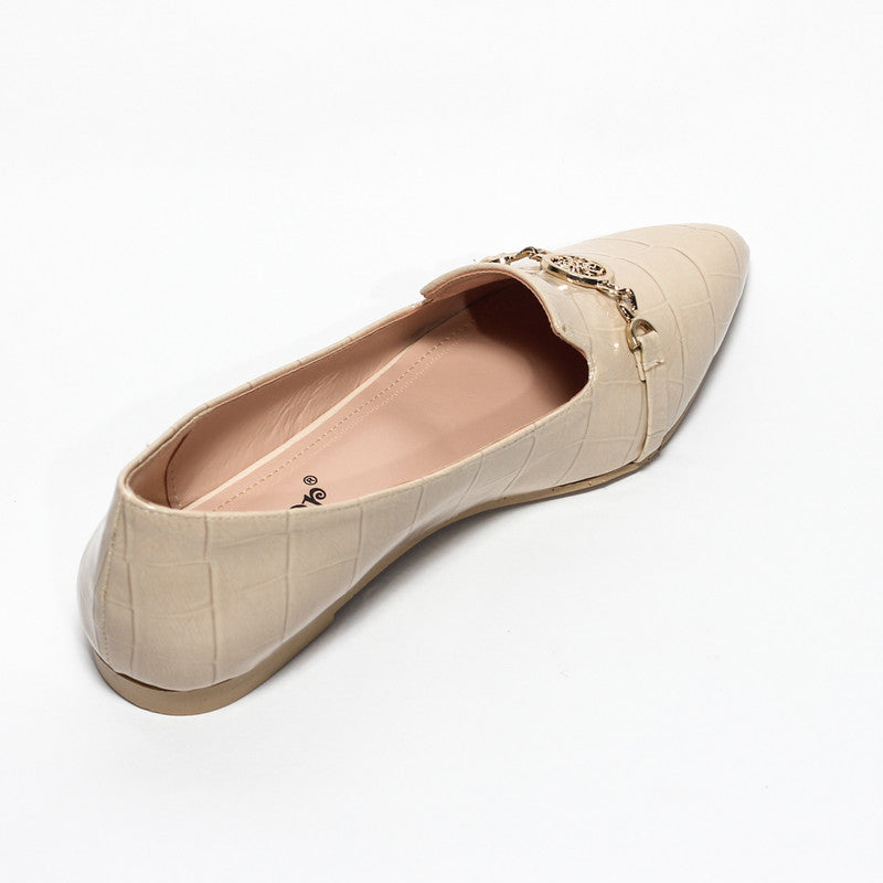 Women Flat Ballerina from Glitter - Beige