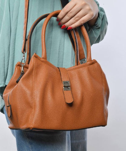 Faux Leather Textured Hand Bag with Cross Hand – Havan