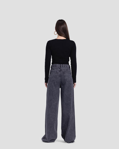 Basic wide-leg pants in washed Dark grey