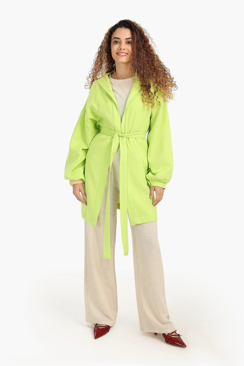 Cotton Solid Summer Hooded Cardigan – Pistache