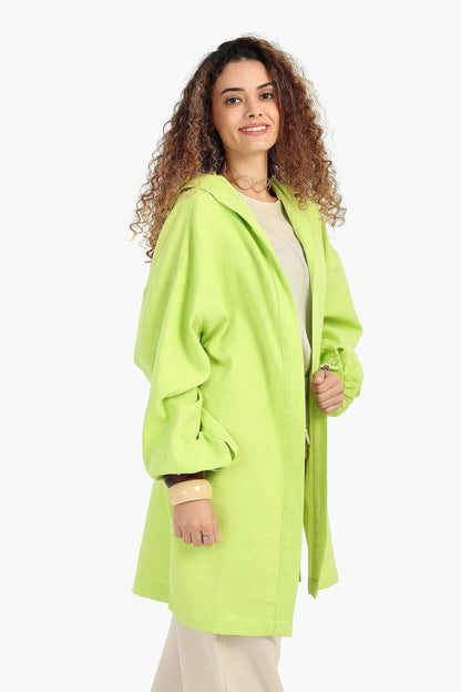Cotton Solid Summer Hooded Cardigan – Pistache