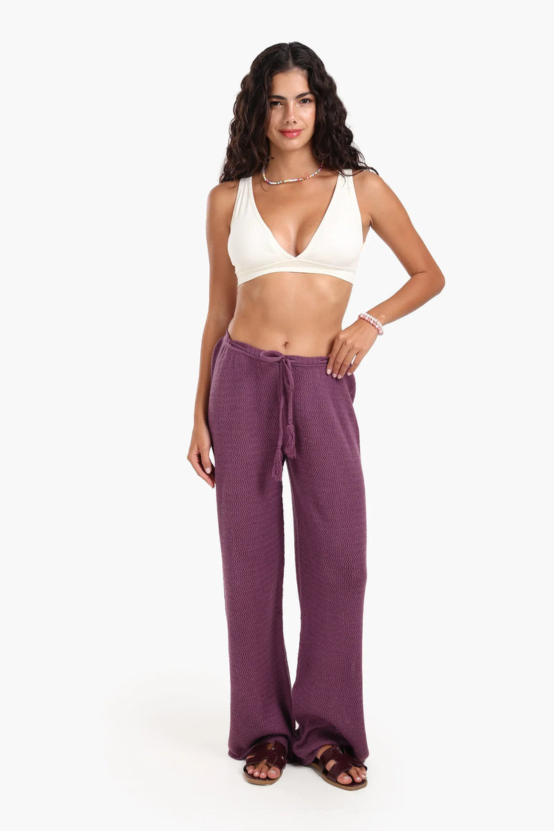 Cotton Crochet Knit Pants - Violet