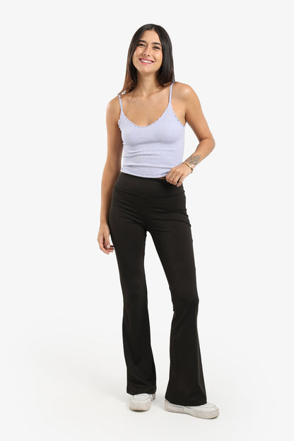 Microfiber Ribbed Plunge Ruffled Neck Top – Lavender