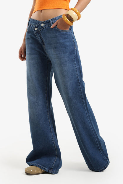 Cotton Solid High-Rise Straight-Leg Jeans – Blue