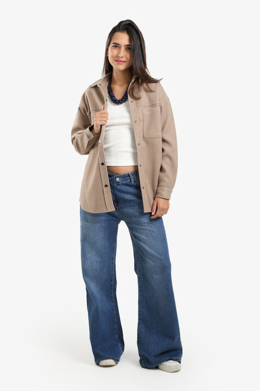 Fleece Solid Overshirt - Coffee