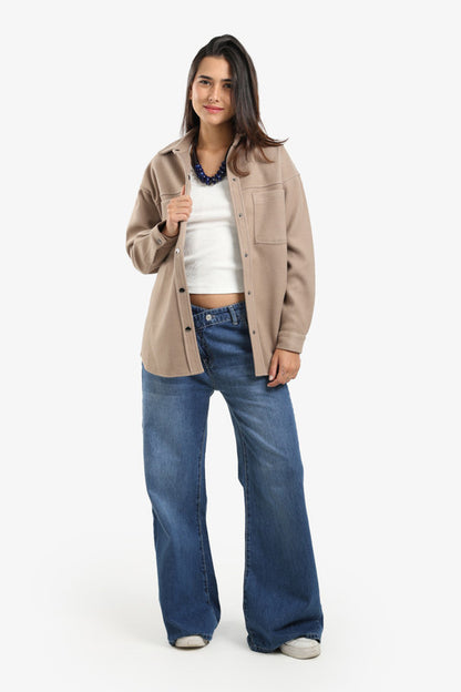 Fleece Solid Overshirt - Coffee