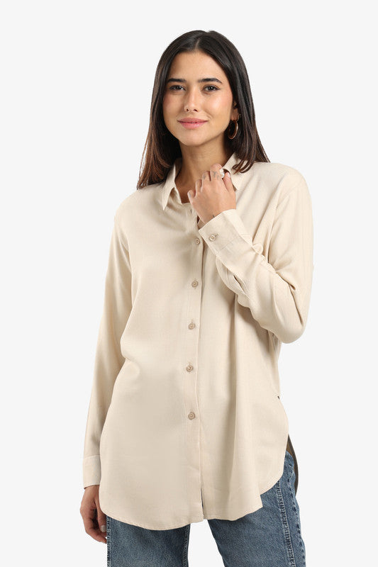 Poplin Solid Shirt - Beige