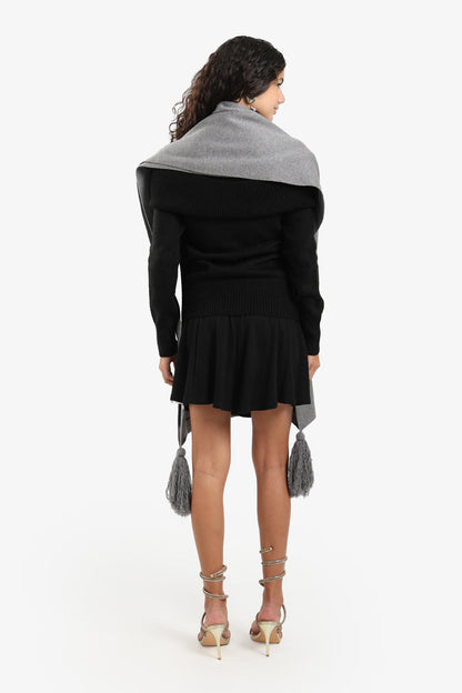 Acrylic Solid Knitted Poncho with Tassels – Grey