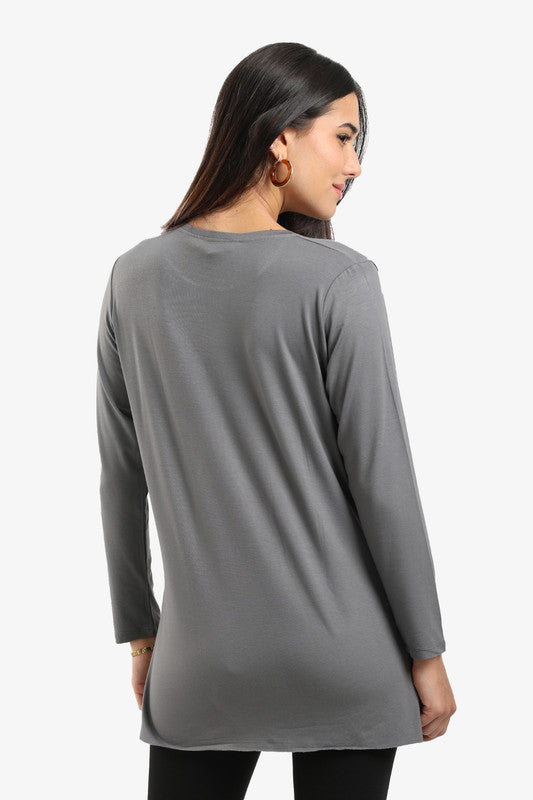 Poplin Solid Long Sleeve T-Shirt – Grey