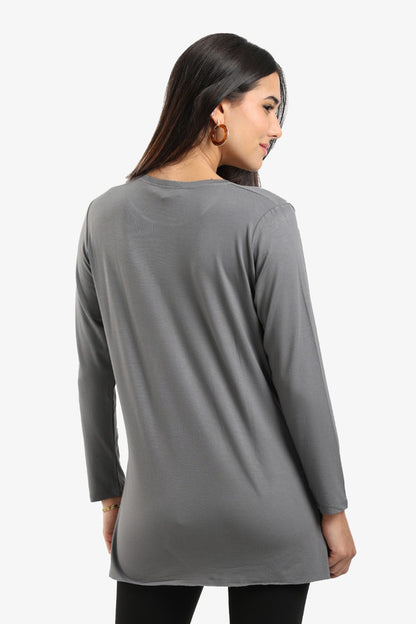 Poplin Solid Long Sleeve T-Shirt – Grey
