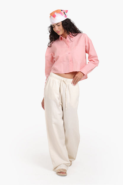 Tencel Solid Long Sleeve Cropped Shirt – Peach