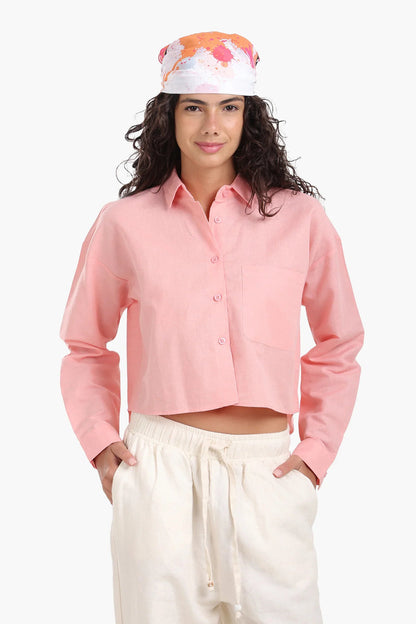 Tencel Solid Long Sleeve Cropped Shirt – Peach