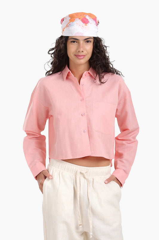 Tencel Solid Long Sleeve Cropped Shirt – Peach