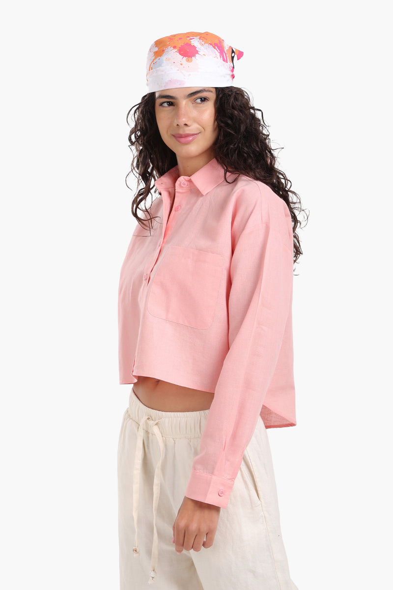 Tencel Solid Long Sleeve Cropped Shirt – Peach
