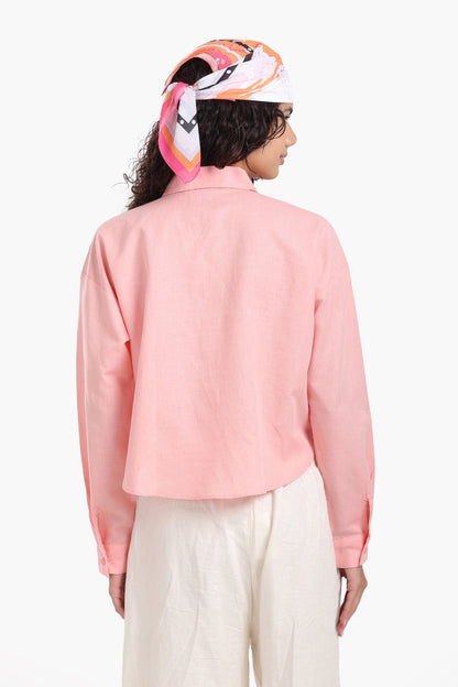 Tencel Solid Long Sleeve Cropped Shirt – Peach